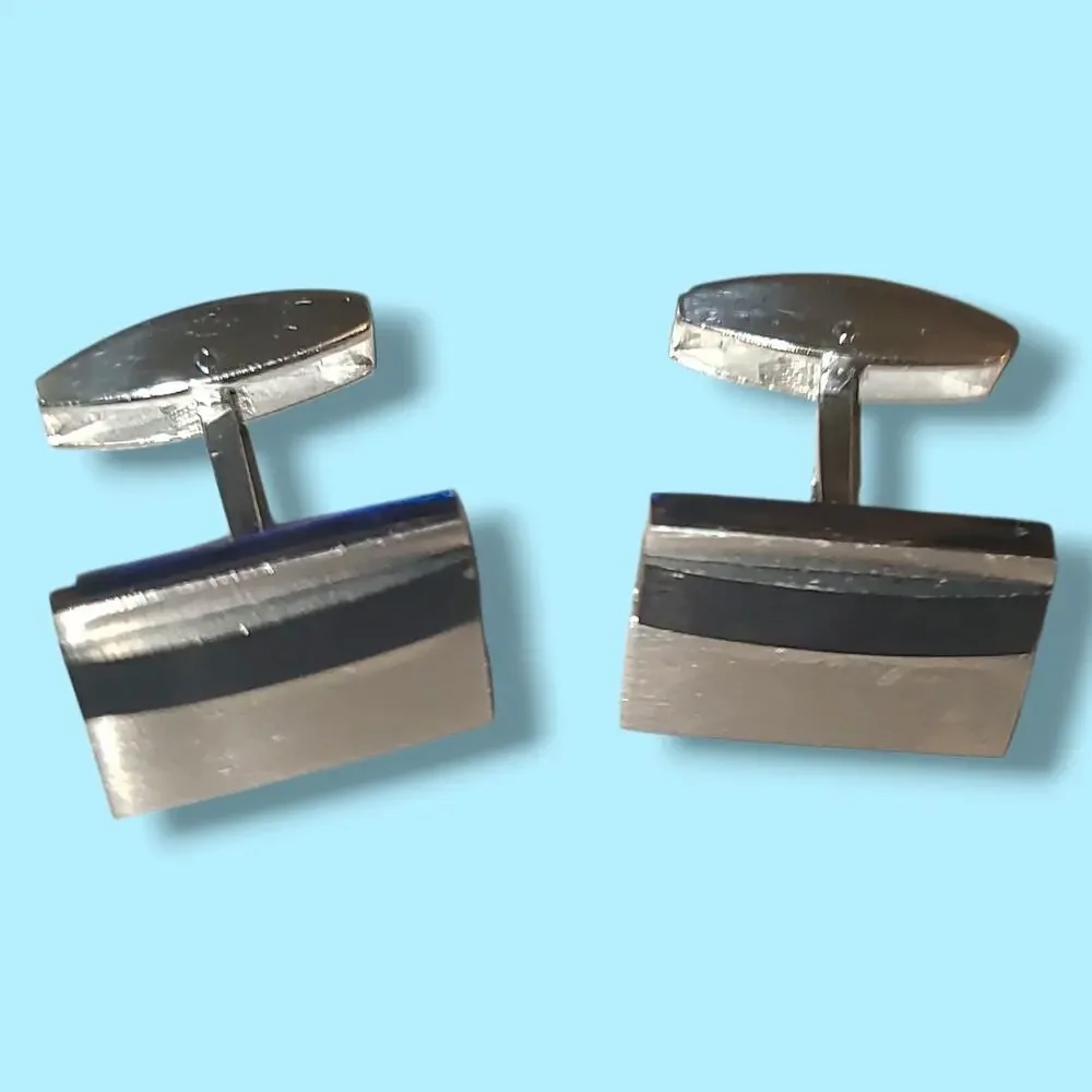 Lotus‎ MJYX Stainless Steel Titanium Men's Cufflinks Silver With Black Accent